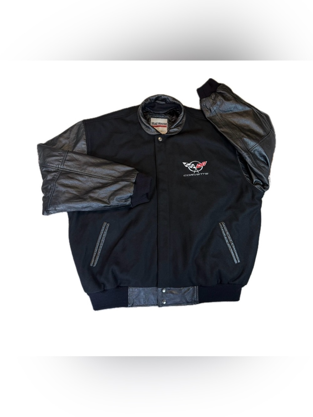 Mad House Corvette C5 Leather Wool Bomber Jacket Men's XXXL Black USA